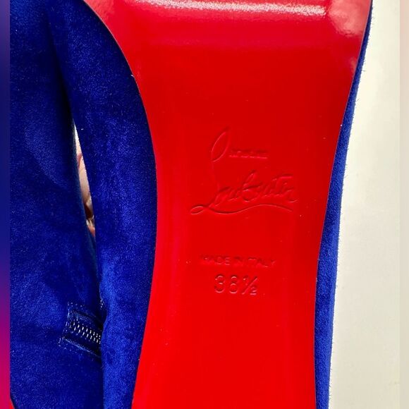 Christian Louboutin Condora Suede Blue 85 mm Stiletto Ankle Booties EU38.5 US8.5 - Picture 10 of 15
